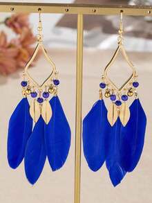 一对几何羽毛吊坠耳环，百搭优雅，适合女性日常佩戴。 - 復古風 - 查看 15