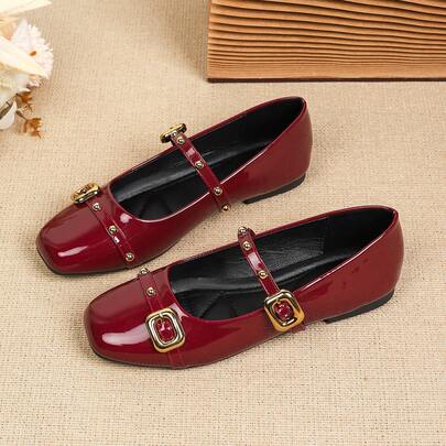 Giày Mary Jane đính đinh tán kiểu Pháp, giày casual thời trang đa năng, giày bệt cao cấp thoải mái dành cho nữ.