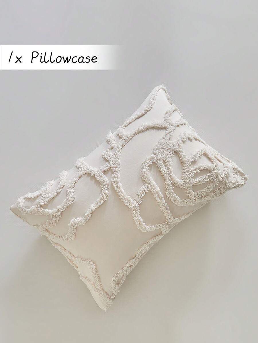 1pc Bohemian Style Khaki Rose Pattern Tufted Pillowcase, Vintage Farmhouse Polyester Decorative Throw Pillow Cover, Suitable For All Seasons, Decor, Machine Washable, Pillow Insert Not Included - Khaki - View 1