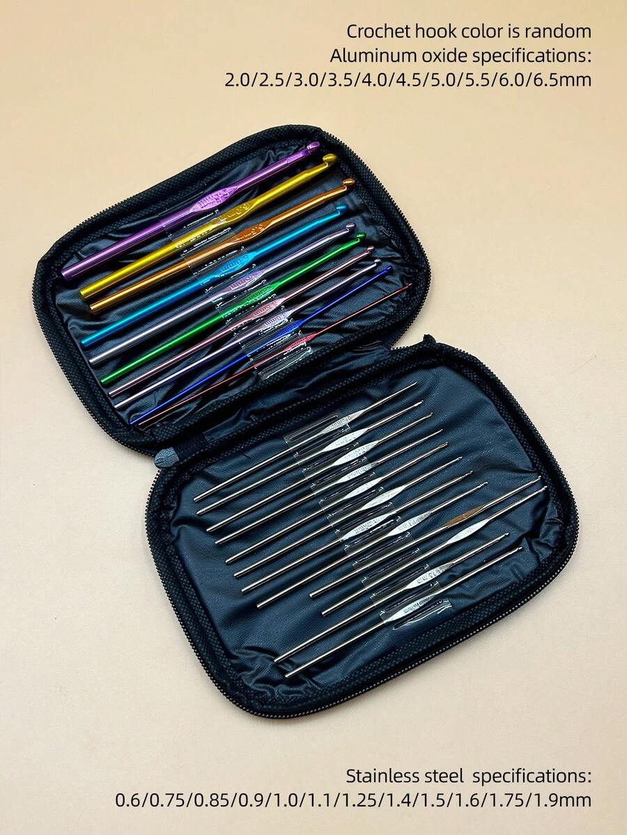 Set 22 Kait Rajut dengan Kotak Penyimpanan Kulit Hitam, Ideal untuk Pecinta Kerajinan Rajut, Termasuk 22 Kait dengan Ukuran Mulai dari 0,6mm hingga 6,5mm - Jarum rajut alumina - View 1