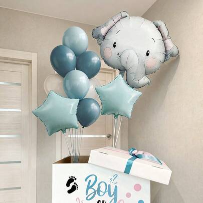 11 piezas Globos de aluminio con forma de elefante gigante, globos de animales en gris y azul adecuados para baby shower, decoración de fiesta de cumpleaños, fiesta de revelación de género