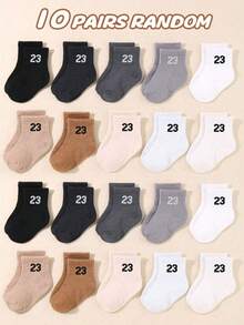 Spring/Summer 1/5/10/20 Pairs Kids/Boys/Girls Number 23 Patterned Socks, Cute Casual Breathable Moisture-Wicking Sports Socks, Minimalist Smooth Versatile Short Socks, Suitable For Birthday Party/Holiday Gift/School Outfit/Outdoor Sports/Casual Activities/Daily Wear, Random Color And Style Assortment, Multiple Packs Available - Multicolor - View 12