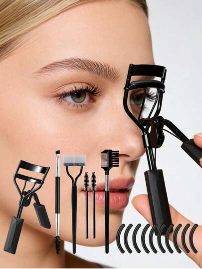 CIMACA Eyelash Care Set - Wide Eyelash Curler + Replacement Pads + Eyelash Comb + Eyebrow Brush + Eyelash Brush, Makeup Artist Essential Tools For Daily Makeup, Dates, Travels, Gifts For Women