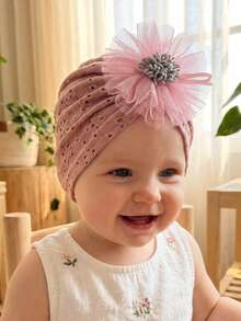 3pcs Baby Mesh Flower Hat Set, Hollow Textured Infant Fontanel Cap, Cute Girl Headwear, Maternity & Baby Accessories, Suitable For All Seasons - Multicolor - View 6