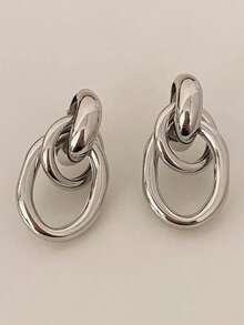 1 par de pendientes de metal con diseño geométrico minimalista, pendientes de moda versátiles para uso diario - Plateado - Ver 1