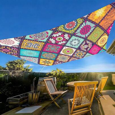 1pc Outdoor Thickened Waterproof Sunshade, 3 Bohemian Mandala Patterns, Suitable For Garden, Patio, Beach, Comes With Ropes (No Stands)