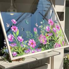 1 pieza Pegatina de ventana con racimo de flores de primavera, escena suave de rosa-púrpura, removible sin residuos, decoración fresca de ventana - multicolor - Ver 7