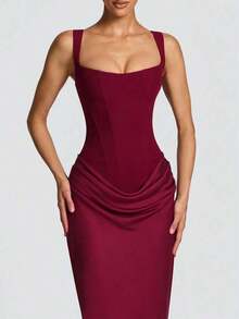 BB-Women's Sexy Bodycon Maxi Dress 2026 New Arrival Hot Selling Spaghetti Strap Draped Lace Tie Back Black Elegant Summer Birthday Party Cocktail Gown Cornelia - 黃色 - 查看 4