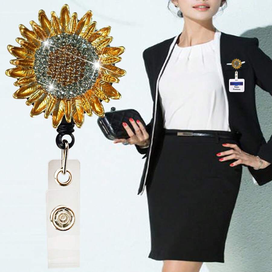 1 cuộn dây đeo thẻ ID hình ếch và hoa hướng dương đính đá, có thể thu gọn, dài 70cm. - Nhiều màu - Xem 1