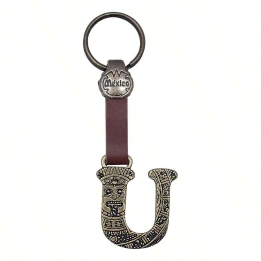 Metal Keychain With Engraved Initial And Calendar - Handmade Gift Of Mexican Heritage - Letter U - View 1