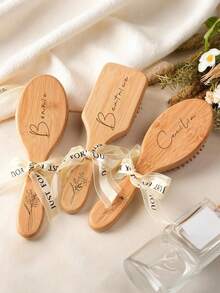 Personalized Bamboo Comb, Customized Bride & Bridesmaid Hair Comb, Wedding Party Favor, Birthday Month Flower Gift, Wedding Bridesmaid Gift - Multicolor - View 6