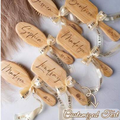 Pentes de Bambu Personalizados, Escova de Cabelo Personalizada para Damas de Honra, Presentes para a Festa de Casamento, Presentes com Flor do Mês de Nascimento, Presentes para Damas de Honra de Casamento