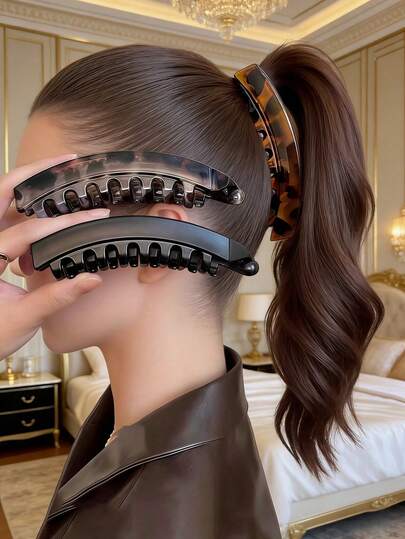 1pc/3pcs Large Size Women's Hair Clips, Super Big Banana Hair Clips With Comb Teeth, Suitable For Ponytail And Vertical Twisted Hairstyles