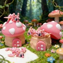 Figura de juguete de plástico de dragón de hongo adorable y lindo + modelo de casa de hongo, escultura de decoración de escritorio, regalo de cumpleaños o festivo - Multicolor - Ver 11