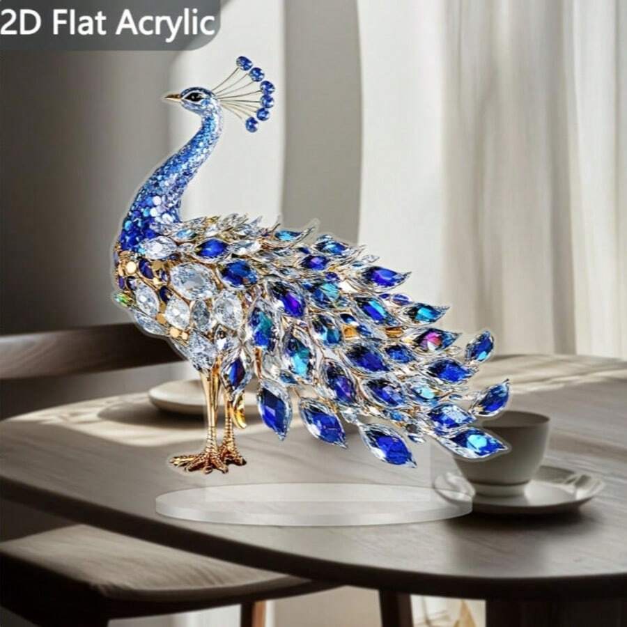 1 tượng chim công pha lê acrylic 2D sang trọng - Nhiều kiểu dáng - Xem 1