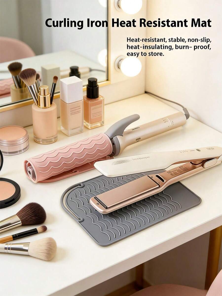 Tapete Resistente ao Calor de Silicone para Ferro de Enrolar, Almofada Resistente a Altas Temperaturas para Ferramentas de Styling de Cabelo, Tapete de Armazenamento Antiderrapante