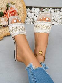 Women's Casual Fashion Flat Slip-On Sandals - Beige - View 5