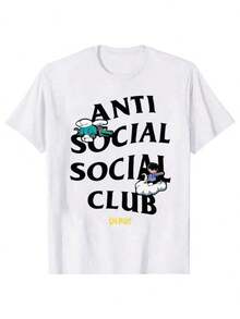 Anti-Social Club Men's Summer Cotton Comfort Lightweight Pure Natural Position Printing Unique Pattern Design Suited For Casual Outdoor Sports, Fitness, And Gift Giving Dazy Women Y2k Spring Clothes Women Cotton Motf Clothes Women Tops Cute Tops White Tops Streetwear Women Black Tops For Women 90s Party Outfit V Neck Tops Baggy T Shirts Baggy T Shirts Baggy Top Cotton T Shirt Women T Shirt Women Tshirts For Women - White - View 1