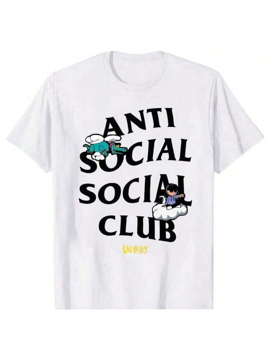 Anti-Social Club Men's Summer Cotton Comfort Lightweight Pure Natural Position Printing Unique Pattern Design Suited For Casual Outdoor Sports, Fitness, And Gift Giving Dazy Women Y2k Spring Clothes Women Cotton Motf Clothes Women Tops Cute Tops White Tops Streetwear Women Black Tops For Women 90s Party Outfit V Neck Tops Baggy T Shirts Baggy T Shirts Baggy Top Cotton T Shirt Women T Shirt Women Tshirts For Women - White - View 1