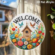 2D Flat Acrylic DIY Diamond Painting Kit, Home And Outdoor Welcome Sign Diamond Art Painting For Hanging, Featuring Bird, Cottage, Floral Patterns, Asymmetrical Shape Diamond Suncatchers, Suitable For Office, School, Club, Bar, Cafe, Library, Living Room, Bedroom, Garden, Porch, Garage Hanging Decor, Multipurpose Holiday And General Decoration, Suitable For Beginners And Adults, Perfect Gift For Friends And Family - A - View 8