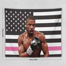 1PC Actor Michael B Jordans Printed American Flag Decorative Tapestry Flag, Patriotic Star Spangled Banner Design, Suitable For Horizontal Hanging In Bedrooms, Dormitories, And Living Rooms, Easy To Install, Ideal Gift For Fans, Dormitory Room Accessories, Festival Gifts - 1PC - Xem 9