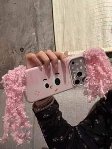 可爱粉色卷发女孩图案软硅胶保护壳，适用于苹果17/17 Pro Max/16/16 Pro/15/13手机，带挂绳。 - 粉色 - 查看 8