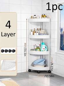 3-Tier/4-Tier Movable Storage Cart, Compact Corner Shelving Unit With Wheels, Made Of Sturdy Plastic, Foldable Assembly, No Power Needed, Suitable For Kitchen, Living Room, Bedroom, Office, Commercial Bathroom And Shower, Multifunctional Storage Basket, Bathroom Decor, Bathroom Essentials, Shower Caddy, Bathroom Necessities, Home Decor - Multicolor - View 16