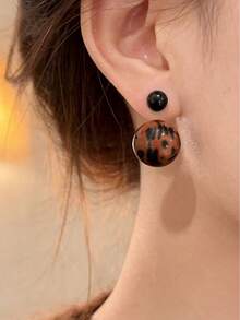 Pendientes de botón con bola de resina con estampado de leopardo, pendientes geométricos retro elegantes, pendientes de diseño elegante y único para mujeres - Multicolor - Ver 8