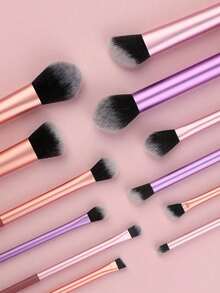 12pcs Professional Makeup Brush Set - Soft Synthetic Bristles, Multi-Color Long Handles, Suitable For Face & Eyes, Portable Size, Vegan & Cruelty-Free, Including Foundation, Blush, Eyeshadow, Concealer, Lip And Contour Brushes - Multicolor - View 5