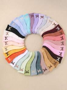 24/12/6 Pairs Random Macaron Color Girls Mid-Calf Socks With Colorful Bow Decor, Candy Color Breathable Daily Long Socks, Random Mixed Patterns, Suitable For 1-14 Years Old Girls Daily Life And School Wear, Skin-Friendly Comfortable Multifunctional Children Socks - Multicolor - View 5