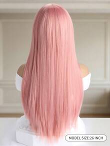 Women's Fashion Natural Pink 26 Inch Long Straight Synthetic Fiber Wig With Air Bangs, Suitable For Daily Wear, Holidays,Birthdays,Date,Halloween Costumes And Parties - 粉色 - 查看 5