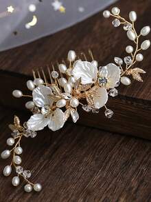 1 pièce Peigne à cheveux fait main avec perles et cristaux, décoration de coiffure de mariée pour chignon, été, plage - couleur - Voir 1