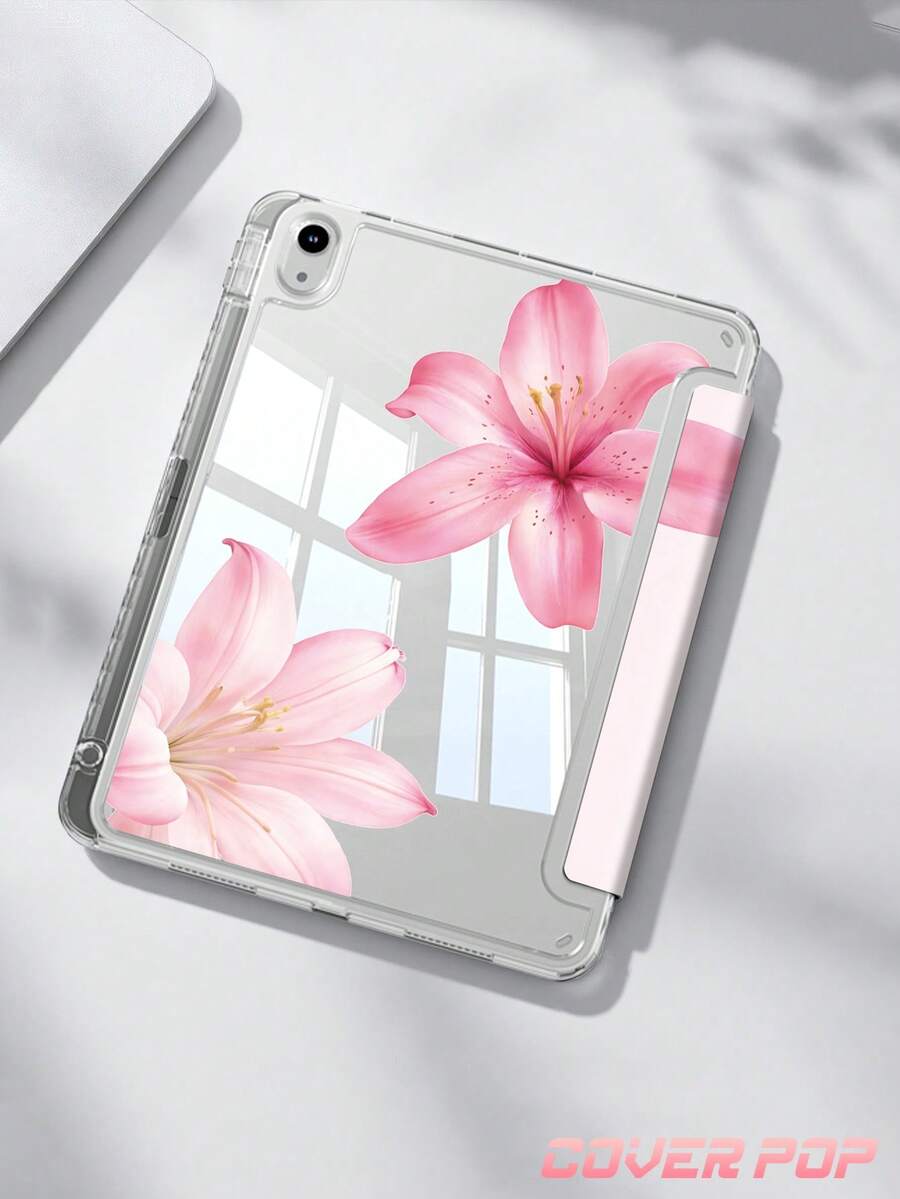 Pink Hawaiian Flower Pattern Protective Case, Compatible With IPad Air 4/5 10.9", 7/8/9 10.2", (A16) 11" (11th Gen, 2025 Model), Built-In Apple Pencil Slot, Compatible With Samsung Galaxy Tab A9 11", Tab A9 8.7", Cute Style, Suitable For Back To School, Valentine's Day, Summer Patterns - 彩色 - 查看 1