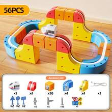 Kit Of 56/80/120 Magnetic Train Pieces Cube Track Educational Toy With 3D Blocks, Rechargeable - Nhiều màu - Xem 12