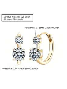 ConiiW 1 Paar 925 Sterling Silber Ohrringe, jeder Ohrrring enthält zwei 0,6 Karat Moissanit, klassischer Alltagsstil, runde Form, geeignet für Frauen & Paare, perfekt für Hochzeit, Heiratsantrag, Urlaub, Date, Muttertag, Ostern, Thanksgiving, Weihnachten, Valentinstag, Geburtstag, Jahrestag, Schulanfang, Hochzeitssaison Geschenk für Mutter oder Freunde - Gold - Übersicht 9