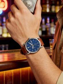 Fossil FS5401 Men's Quartz Leather Three-Hand Watch Stainless Steel Case/Scratch Resistant Glass - Brown - View 3