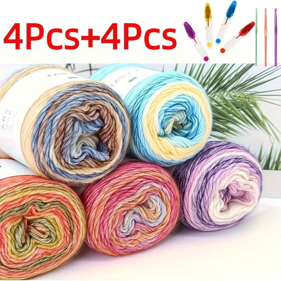 4pcs Colorful Thread+4pcs Scissor Crochet Set, Used For DIY Knitting And Crochet Sweater Scarves, Halloween Decorations, Crochet Supplies, Halloween Decorations, Gift Crochet Sets, Guest Wedding Handmade Gifts, Mother's Day Teacher's Day Gifts - A49 - 查看 1