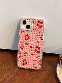 1pc Red Plaid Bow & Cherry Vibrant Phone Case, Compatible With IPhone 11 12 13 14 15 16 17 Pro Max Series - Red - View 3