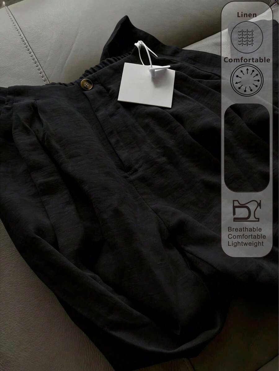 白色阔腿裤，优雅女士长裤，适合伊斯兰节日穿着，新款畅销舒适休闲裤，弹性腰带设计，柔软透气亚麻裤，黑色