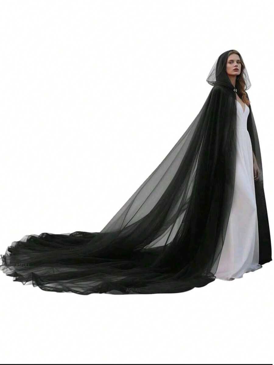 Áo choàng voan mỏng có mũ trùm đầu dành cho nữ, áo choàng tiên có mũ, thích hợp cho Halloween, đám cưới, hóa trang, áo choàng maxi lưới mềm màu đen/trắng/đỏ cho cô dâu, áo choàng hóa trang phù thủy ma cà rồng Halloween, trang phục mùa thu cho nữ, mùa hè, đi biển. - Nhiều màu - Xem 1