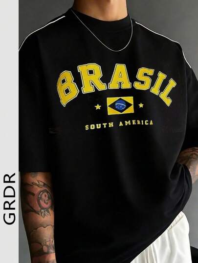  GRDR Men's Casual Round Neck Printed Patchwork Short Sleeve T-Shirt, Comfortable & Fashionable