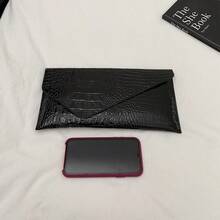 时尚优雅鳄鱼纹压花信封手拿包，休闲别致精致轻便百搭手提包 - 黑色 - 查看 4