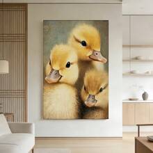 Enmarcado 1 pieza, con marco,  [2D Plano] Arte Divertido Estilo Manga Adorables Patitos Lienzo, Arte Vintage de Animales de Granja, Impresión de Patitos Lindos, Decoración Rústica de Guardería, Arte Acogedor Cottagecore, 2D Plano - Enmarcado - Ver 1
