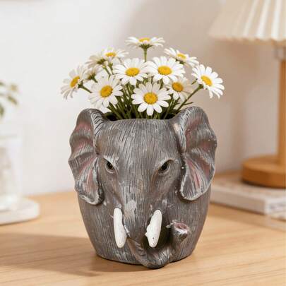 1pc Elephant Planter - Resin Animal Shaped Planter, Cute Cactus Succulent Planter, Animal Shaped Flower Pot, Home Decor Planter, Outdoor Plant Pot