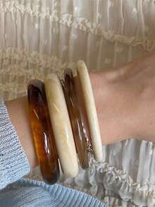 3pcs Vintage Multi-Layer Brown Acrylic Beaded Bracelet, Transformable Gold Chip Bracelet, For Women, Couples, Party, Daily Wear - 4條復古手鍊 - 查看 4