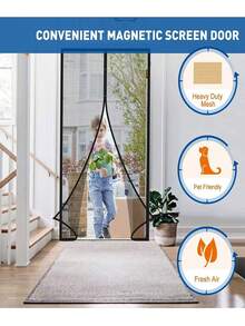 1pc Heavy Duty Door Curtain, With Full Frame Hooks, Made Of Polyester Mesh Material, Pet Friendly Design, Anti-Insect, Suitable For Doors Up To 38x82 Inches - Multicolor - View 2