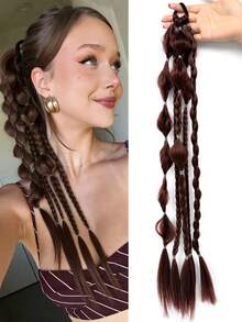 24 Inch Ponytail Wig Female Bubble Braid Mixed Color Twist Braids Hair Extensions Ponytail Lantern Braid For Women - Multicolor - View 9