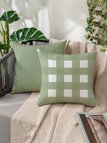 2pcs Spring Series Dopamine Plaid Soft Material Zipper Closure, Machine Washable, Reusable Decorative Pillow Covers For Home, Sofa, Living Room, Bedroom, Without Pillow Insert - Green - View 6