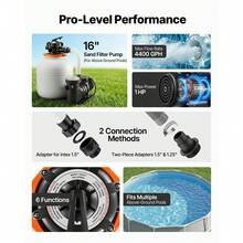 FlashPure Sand Filter Pump, 16 In For Above Ground Pool, 1 HP 4400 GPH, Swimming Pool Filter System With Timer, 6X Faster Filtration With Media Installed, Leak-Resistant, Ready To Use Out Of Box - 1 HP 4400 GPH - View 6
