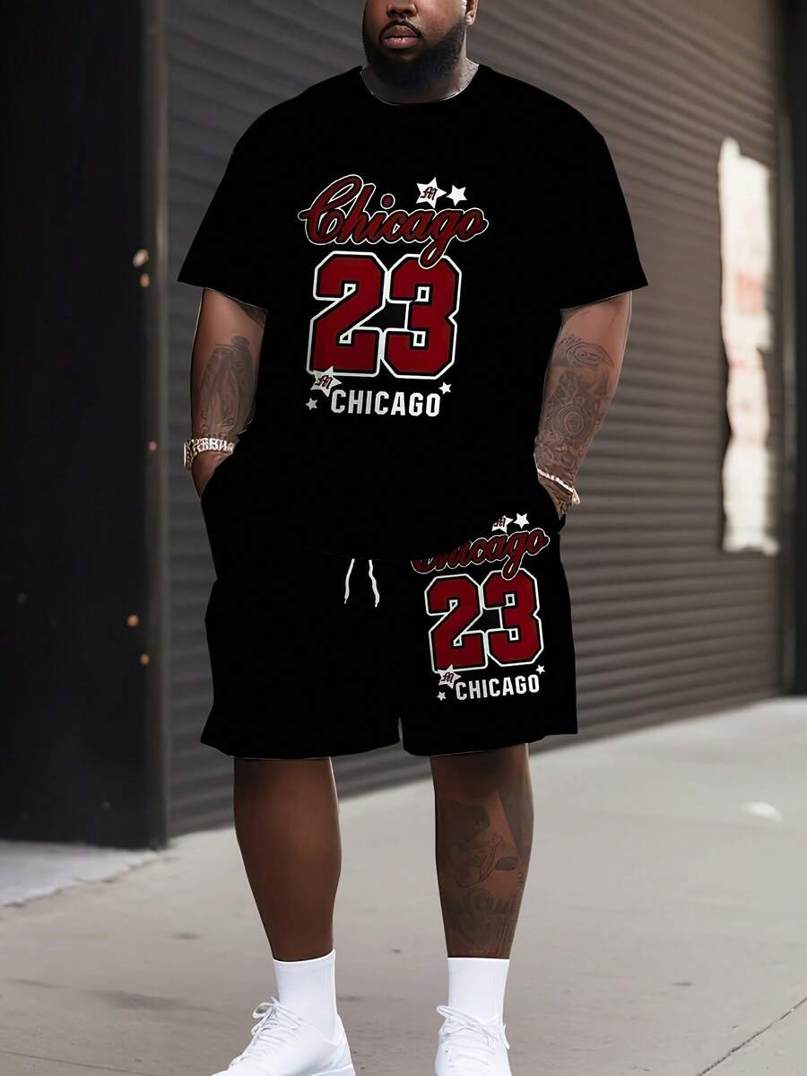 Men's Summer Plus Size Baseball Print T-Shirt Set Loose Fit Short Sleeve Top And Shorts Two-Piece Set Large Size - Màu hỗn hợp 2 - Xem 1